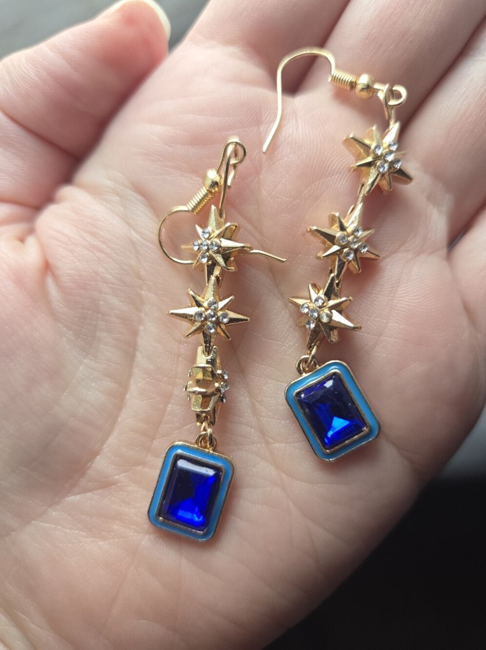 Gold Star & Royal Blue Drop Earrings - Women's Jewelry